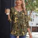 Zeagoo 3/4 Sleeve Tops for Women Crew Neck Blouses Pleated Casual Shirts Fall Work Clothes 2025 (Large)