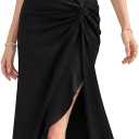 SUNSTORY Black Satin Maxi Dress: 2026 Women’s Backless Sleeveless Bodycon Formal Gown, High Slit Tie Back Dresse (L)