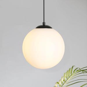 Globe Glass Pendant Lights - Black Mid Century Light Fixture with Milk Glass, Modern Ceiling Chandelier, Large Hanging Pendant Light for Kitchen, Bedroom, Living Room, Dinning Room, Hallway (Black-W 1 Light)