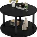 23.6" Round Coffee Table, 2-Tier Small Circle Coffee Table with Storage, Modern Center Accent Table with Metal Frame, Side Table End Table for Small Space, Living Room, Office, Black