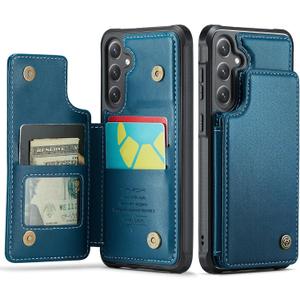 Vinich for Samsung Galaxy S24 Wallet Case with Card Holder, RFID Blocking Credit Slots Kickstand Shockproof Phone Cover Fit for Galaxy S24 6.2" Blue