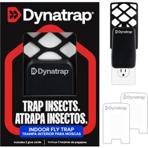Dynatrap DT3007 Indoor Plug-in Fly Trap for Flies, Fruit Flies, Moths, Gnats, and Other Flying Insects - 1 Black Device + 2 Glue Cards