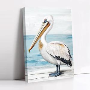 CCWORKERRY Pelican Picture Bathroom Wall Art Bathroom Coastal Pelican Canvas Prints Ocean Bird Painting Nautical Theme Lake House Decor Framed(Blue,16" x 24")