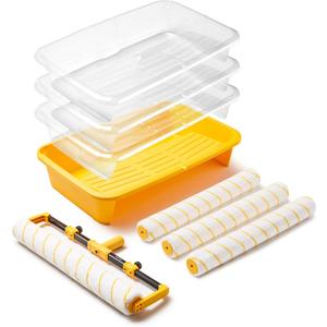 Voomey 18" Paint Roller kit9 Piece 18 inch Paint Roller18 Paint Roller Tray with Liner,Microfiber Paint Roller,Paint kit for House Painting