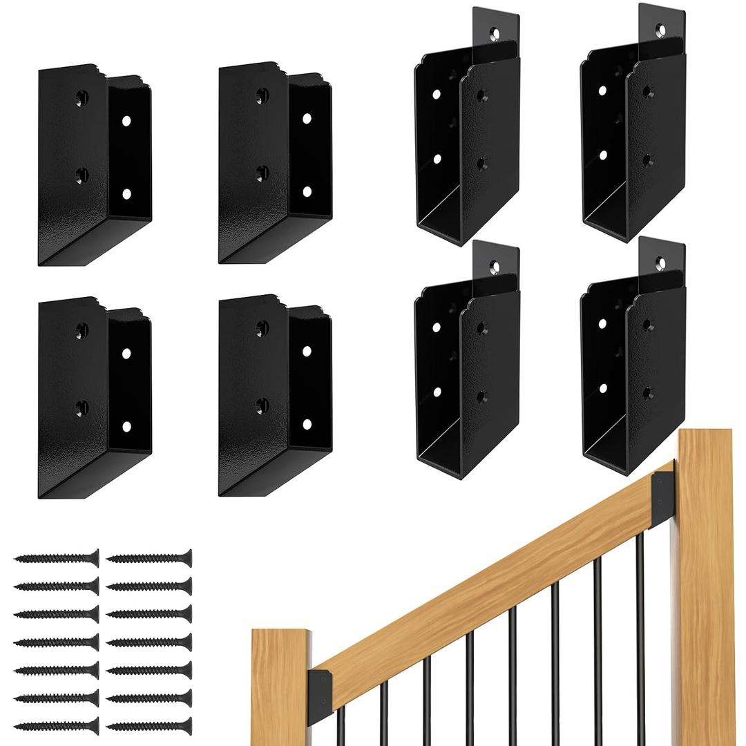 FMhotu 30 Stair Angle Stainless Steel Deck Railing Brackets Connectors for 2"x4" (Actual 1.5"x3.5") Railing Wood Post Stair Fence Railing Connectors with Coated Wood Screws,(4 Pair/Black)