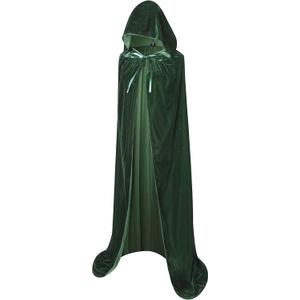 BIGXIAN Long Hooded Cloak Velvet Cape Witch Costume Halloween Costumes for Women Men (Medium, Dark Green)