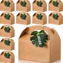 Honoson 24 Set Safari Jungle Gift Bags Bulk Tropical Luau Bags with Palm Leaves Brown Kraft Goodie Gable Bachelorette Boxes Bridesmaid Party Favors for Baby Shower Favors Wedding