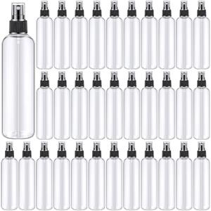 Eccliy 32 Pcs 8 oz Spray Bottles Fine Mist Cleaning Bottles Clear Empty Plastic Travel Sprayer Refillable Sprayer with Cap for Cleaning Solutions Oils Travel Perfumes, (Black,Clear)