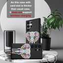 Compatible with Samsung Galaxy S24 Ultra Case Cute with Card Holder/Slim Slot Wallet Phone Cover for Women/African Elephant Design Animal Ethnic Stylized Pink