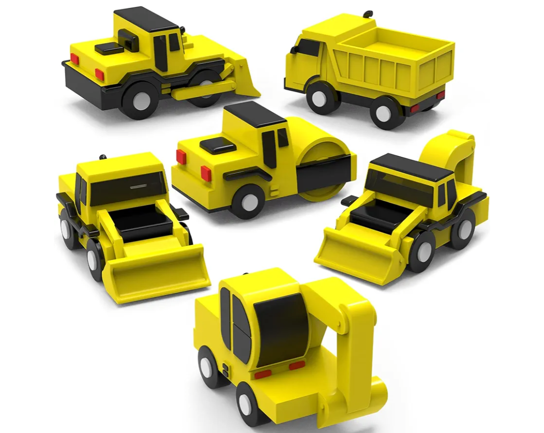 Tub Works® Construction™ Trucks Mold Free Bath Toys, 6 Pack | Sealed, No Hole Bath Toys Design Keeps Moisture Out | Soft, Squeezable & Float on Water | Baby & Toddler Bathtub Toys | Baby Pool Play