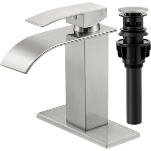 KZH Single Handle Waterfall Bathroom Faucet (Brushed Nickel)