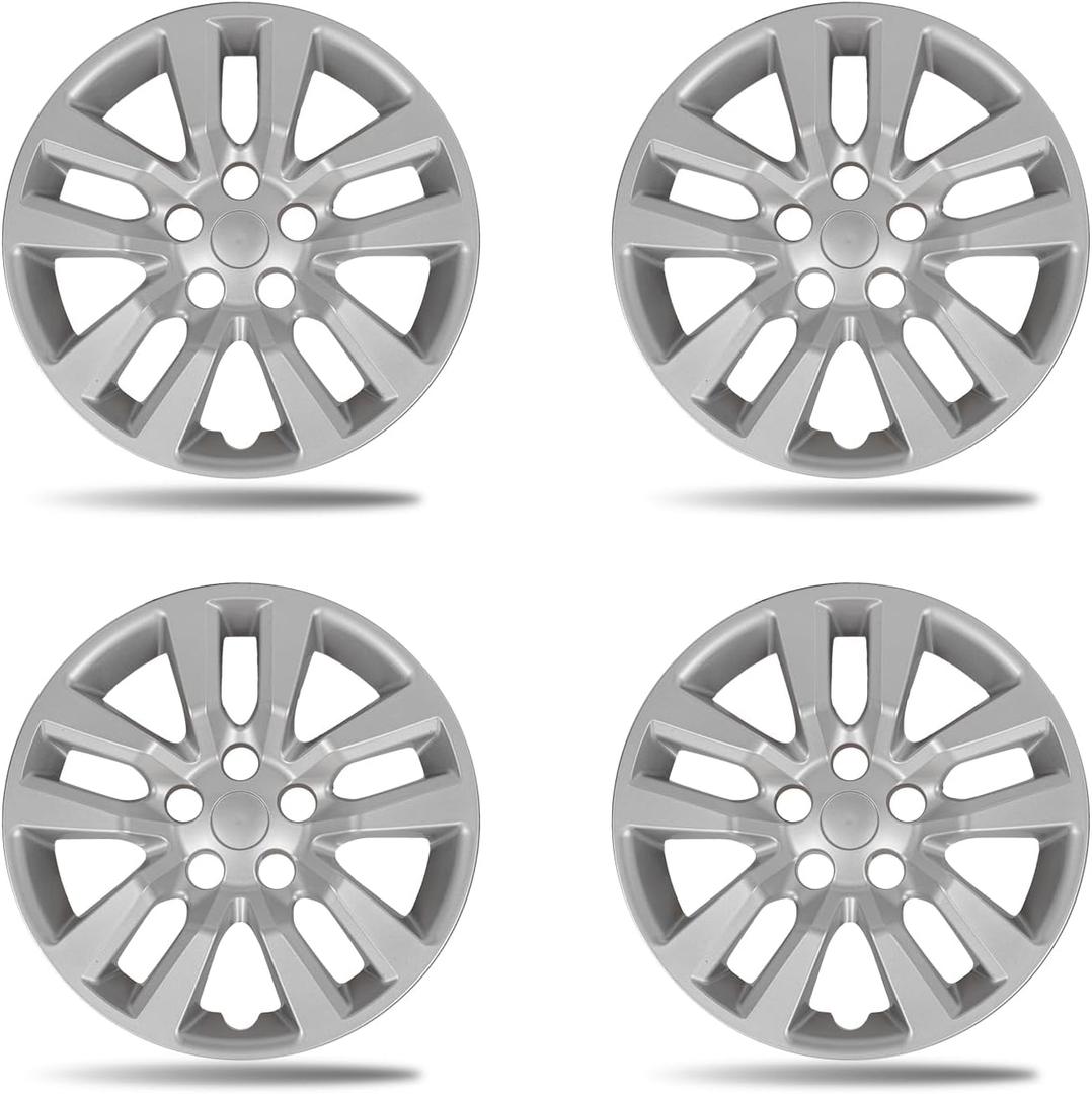 16 Inch Gloss Silver Wheel Covers Compatible with 2013-2018 Nissan Altima Sedan, Fits OEM 16" Stock Steel Wheels, OEM Hubcap #40315-3TM0B, Snap-On Hubcaps 4-Pack
