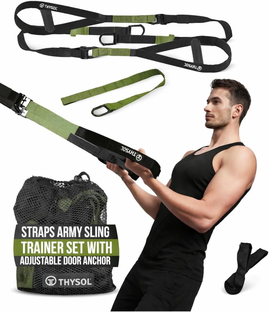 THYSOL Resistance Trainer Pro Xtreme Straps Army | Sling Trainer Set with Adjustable Door Anchor | Fitness Home Workouts - Suitable for Travelling & for Training Indoor & Outdoor