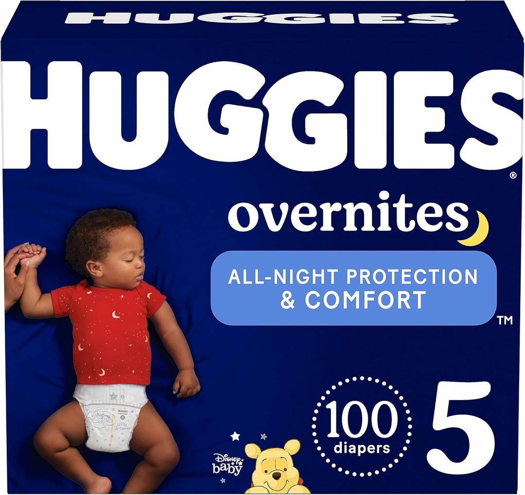 Huggies Overnites Nighttime Baby Diapers, Size 5 (27+ Lbs), 100 Count Extra Absorbent Overnight Diapers Designed To Keep Your Baby Dry And Comfortable Through The Night