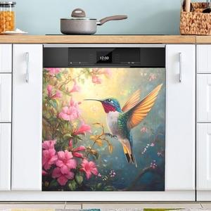 susiyo Hummingbird and Flowers Dishwasher Magnet Cover Reusable Dishwasher Cover Front Refrigerator Cover Front Panel Cover for Home Cabinet Decals Appliances Stickers 23x26 Inch