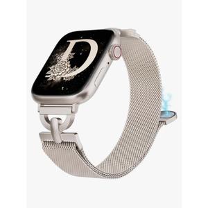Stainless Steel Magnetic Loop Compatible with Apple Watch Band 38mm 40mm 41mm 42mm 44mm 45mm 49mm Women Milanese Mesh D-shaped Strap for iWatch SE Series 9/8/7/6/5/4/3/2/1/Ultra(1/2