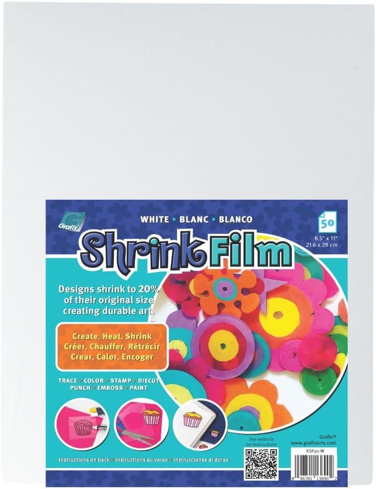 Grafix Shrink Film - White Opaque 8.5"x11" Sheets, Design Your Art and Shrink It to Create Jewelry, Embellishments, Paper Crafts, Gift Tags, Ornaments and More, Pack of 50