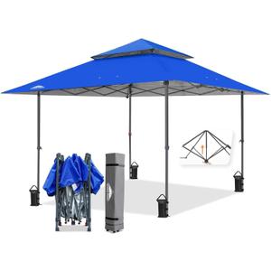 EAGLE PEAK 13x13 Straight Leg Pop Up Canopy Tent Instant Outdoor Canopy Easy Single Person Set up Folding Shelter w/Auto Extending Eaves 169 Square Feet of Shade (Blue)