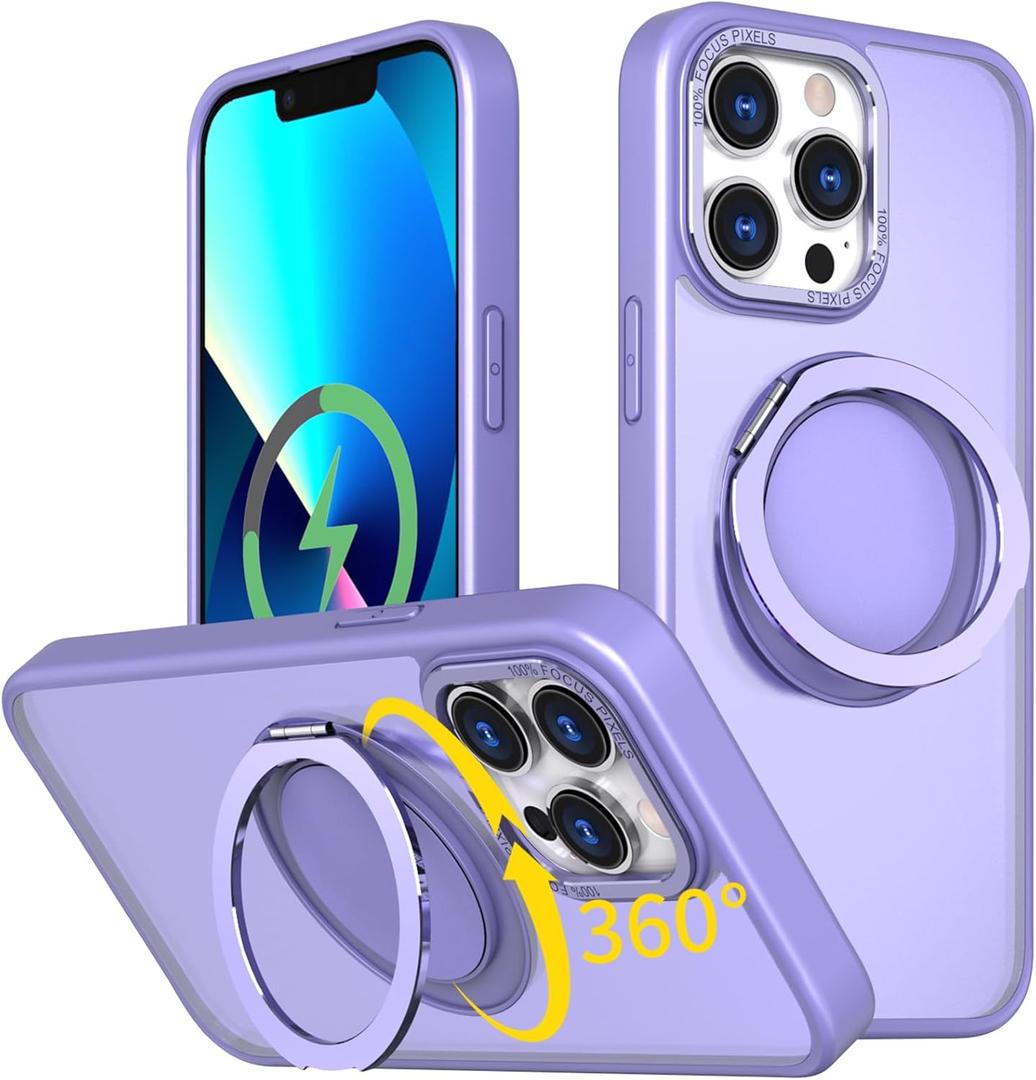 IYH 360 Rotatable Magnetic Case for iPhone 13 Pro, Military-Grade Shockproof Phone Cover with Matte Translucent Back(White)(Light Purple)