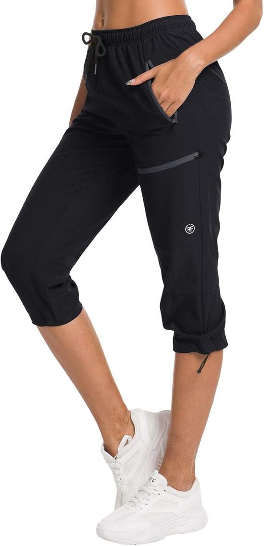 ChinFun Women's Hiking Capris Pants Outdoor Quick Dry Cargo Cropped Pants Water Resistant UPF 50+ (XX-Large, 01-capri-black)
