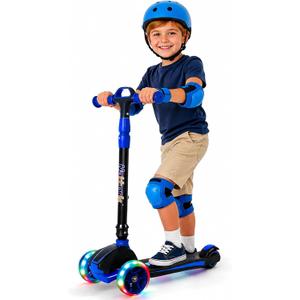 Nattork Kids Scooter for Age 3-8, Toddler Scooter with 4 Adjustable Height for Boys & Girls, Light Up 3-Wheels Foldable Kick Scooter, Lean to Steer, 120LB Weight Capacity
