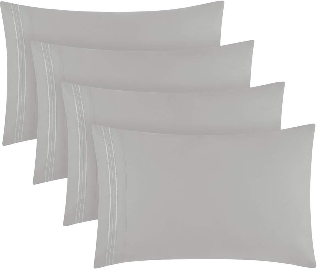 Mellanni Pillow Cases Set - 4 PC Iconic Collection Pillowcases - Luxury, Extra Soft, Cooling Pillow Covers - Wrinkle, Fade, Stain Resistant (Standard/Queen 20" x 30", Light Gray)