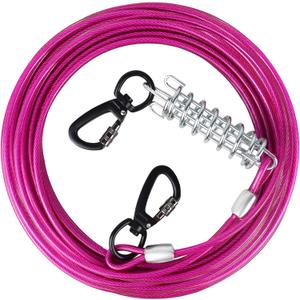 Dog Tie Out Cable - 10/15/20/25/30 FT Yard Runner for Large Dogs (Pink Steel Wire with Durable Clips, Up to 165 Lbs)