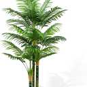 CyanGrove 5ft Tall Golden Cane Artificial Tree Palm Outdoor, Large Artificial Plants Outdoor Faux Palm Tree with 3 Textured Trunks, Fake Tree for Indoor Outdoor Office Living Room Outside Patio