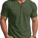 MAGCOMSEN Men's Henley Short Sleeve Shirt Moisture Wicking Lightweight Cotton T-Shirts Casual Summer Basic Tee Shirt (Green, L)