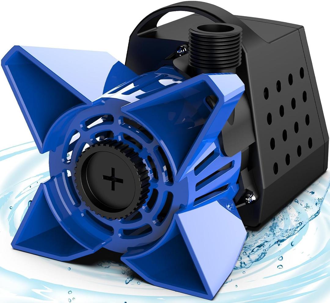 3200GPH Pond Pump, 200W Submersible Water Pump with 33FT Power Cord & Barrier Bag, 2 Hose Adapters, 20FT. Lift Height for Garden Ponds, Fountains, Waterfalls, Water Circulation (Blue)
