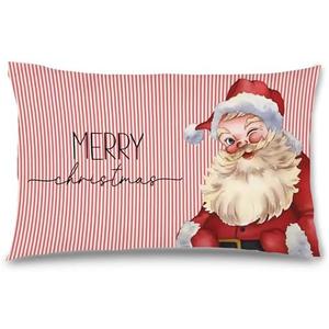 Likjad Christmas Pillowcase 12x20, with a red Striped Background and a red-clad Santa Figure, Suitable for Decorating a Girl's Room or Sofa.