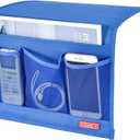 Bedside Storage Organizer - Table Cabinet Organizer Caddy for Remotes, Phone, Glasses (Classic 4 Pockets - Blue)