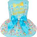 cyeollo Dog Birthday Dress, Soft Tulle Dog Dresses for Dogs Girl, Pullover Dogs Clothes with Bowknot, Pet Birthday Party Outfit, Holiday Pet Apparel, Blue M