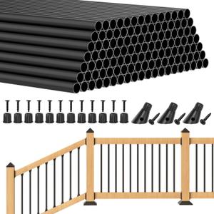 BLIKA 120 Pack 26" Aluminum Deck Balusters with Adjustable Baluster Connector, 3/4" Black Round Aluminum Balusters for Deck Railing, Black Metal Deck Balusters Staircase Spindles