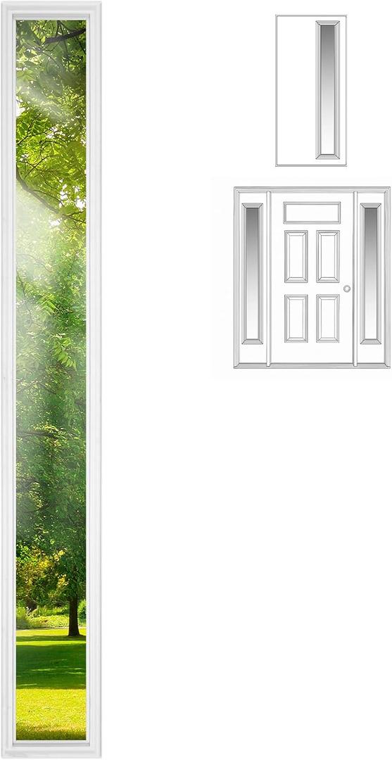 Pushglossy 9" x 66" Entry Door Clear Glass Insert Low E 1 Lite White Frame Sidelites Easy to Install Double Pane Glass Window Grille Inserts for Door Garage Replacement Windows