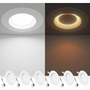 Ensenior 5/6 Inch 5CCT LED Can Lights with Night Light 6 Pack, Retrofit Led Recessed Lighting, Baffle Trim, Dimmable, 9W=110W, 1000LM