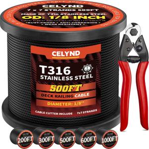 Black Stainless Steel Cable for Railing - 500FT 1/8" T316 Wire Rope for Deck Cable Railing System Kit