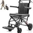 Whlicks Wheelchairs for Adults, Transport Lightweight Foldable Portable Shower Chair with Telescopic Handle, Travel Transfer Folding for Seniors Disabled Gray, 6'' Wheel 