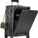 Feilario Aluminium Frame PC Hard Shell Spinner Wheels Luggage,20.8"X15"X8.7 Airline Approved Built-In TSA Lock Carry On Suitcase, with Cup Holder, USB Port, Phone Holder (A-Grey (Zippeless Closure))