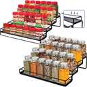 Spice Rack Organizer for Cabinet, 4 Tier Seasoning Organizer, Expandable Shelf,Step Storage Holder, Kitchen Cabinet Countertop,with Protection Railing, Metal (Black,4 Tier,2Pack)