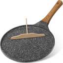 YASHE 10-Inch Crepe Pan Nonstick with Wooden Spreader, Granite Pancake Pan Tortilla Dosa Tawa, Flat Griddle Pan for Induction Cooktop, PFOA Free & Easy to Clean, Wood Grain Handle