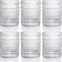 ZOOFOX Set of 6 Romantic Water Glasses, 12 oz Hobnail Glasses Tumbler, Clear Embossed Vintage Glassware Set for Beer, Cocktail, Soda, Beverages