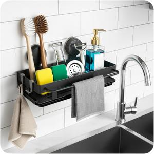 BZLMDXW Sponge Holder for Kitchen Sink, Sink Caddy Organizer with High Brush Holder 304 Rustproof Stainless, Kitchen Countertop Soap Dispenser Organizer, Decor and Accessories (Suction cup draining rack)
