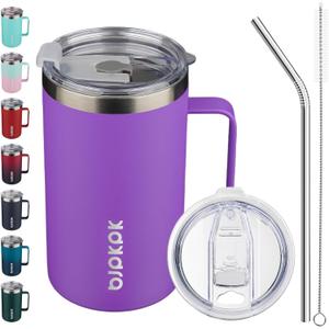 BJPKPK Insulated Coffee Mug with 2 Lids, 25oz Stainless Steel Insulated Tumbler with Handle, Double Wall Vacuum Coffee Cup, BPA Free Leak Proof Thermos for Travel & Home, Purple