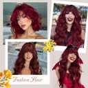 Burgundy Red Wig with Bangs 26 Inch Long Curly Wavy Wigs for Women Begineer-friendly Synthetic Wig for Daily Party Holiday Use