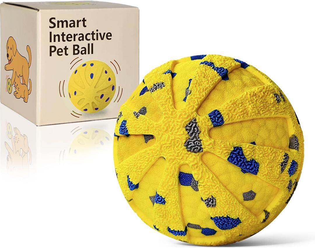 Interactive Dog Toys Ball, Moving Dog Toys to Keep Them Busy, Automatic Self Rolling & Bouncing, Soft E-TPU Material IPX7 Waterproof, Enrichment for Small Medium Large Breeds, Yellow
