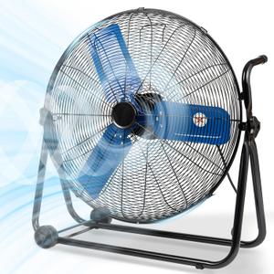 24" Industrial Fan Heavy Duty, 8500 CFM High Velocity Floor Fan 3 Speeds, Metal Construction and Aluminum Blades, 360 Tilt Metal Fan for Warehouse Garage Shop Workshop Factory and Basement Blue