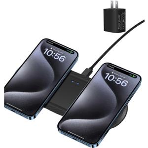 Wireless Charger, 20W Dual Wireless Charging Pad,Fast Charging Pad for Samsung Galaxy S24/S24 Ultra/S23/S22/S21/S20, for iPhone 16/15/14/13/12/11/XR/X, for Airpods 4/3/2/Pro, and More.(with Adapter)