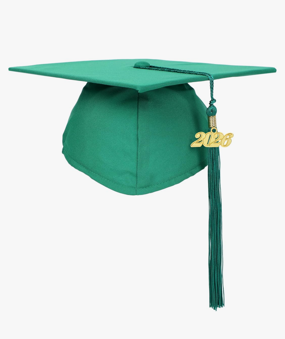 Unisex Adult Matte Graduation Cap with Tassel Year Charm 2025 Pack of 2, Green