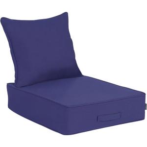 Outdoor Olefin Water-Resistant Deep Seat Cushion Set, 23''x 26''x 6'' Weather and Fade Resistant Patio Furniture Seat Cushion, Thickened Sofa Chair Pad with Straps for Lawn, Garden, Dark Blue